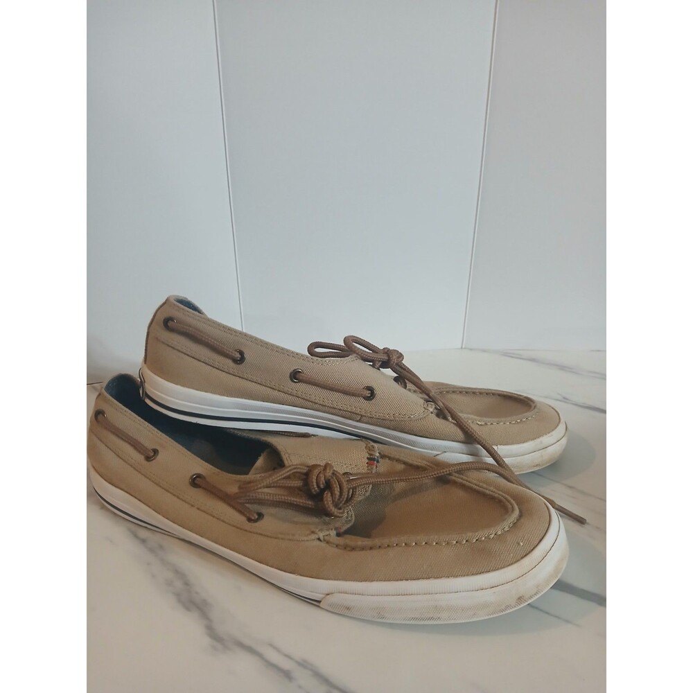Tommy Hilfiger Men’s Size 9.5 Canvas Boat Shoes Tan Lace Up Casual Deck